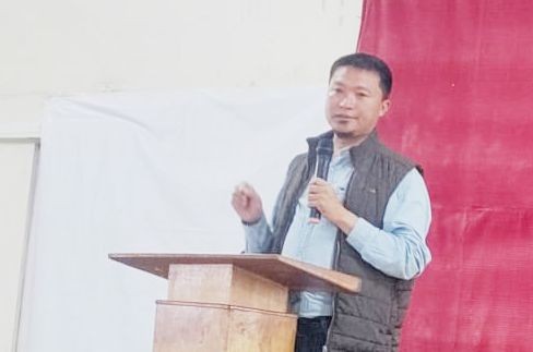 T Yangseo Sangtam, Dy Speaker NLA speaking at the awareness campaign organized by NBOCW Welfare Board at Hopongkyü Memorial Hall, Kiphire town. (Morung Photo)